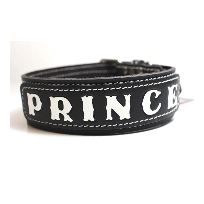 Lederhalsband - PRINCE Schriftzug Hundehalsband