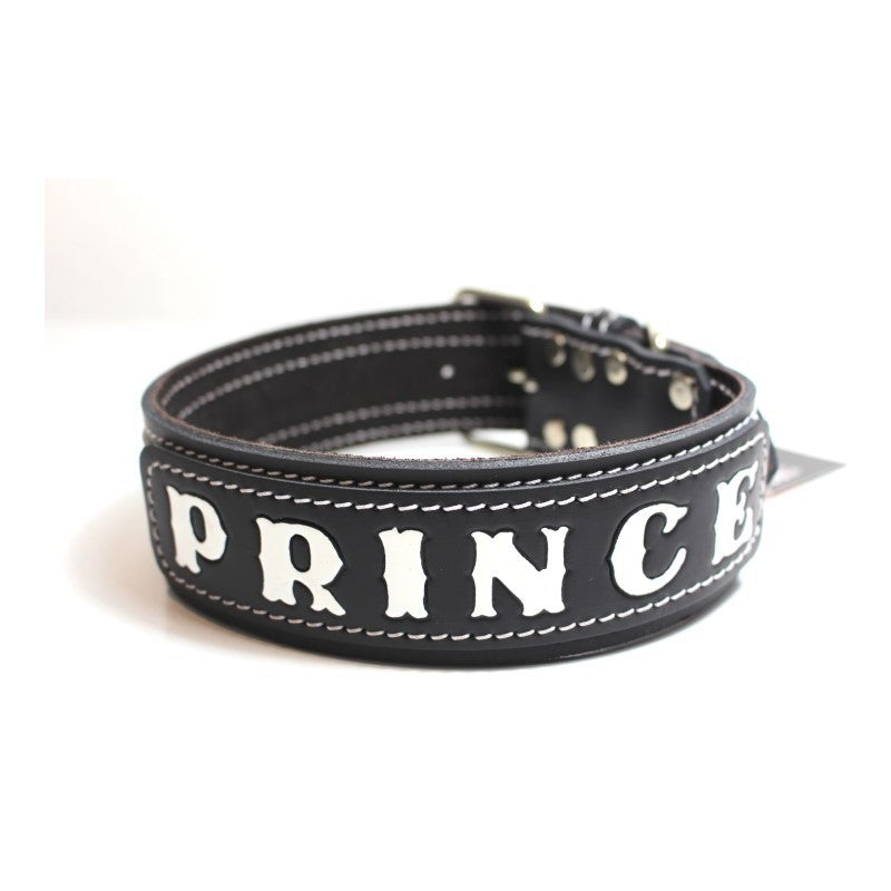 Lederhalsband - PRINCE Schriftzug Hundehalsband