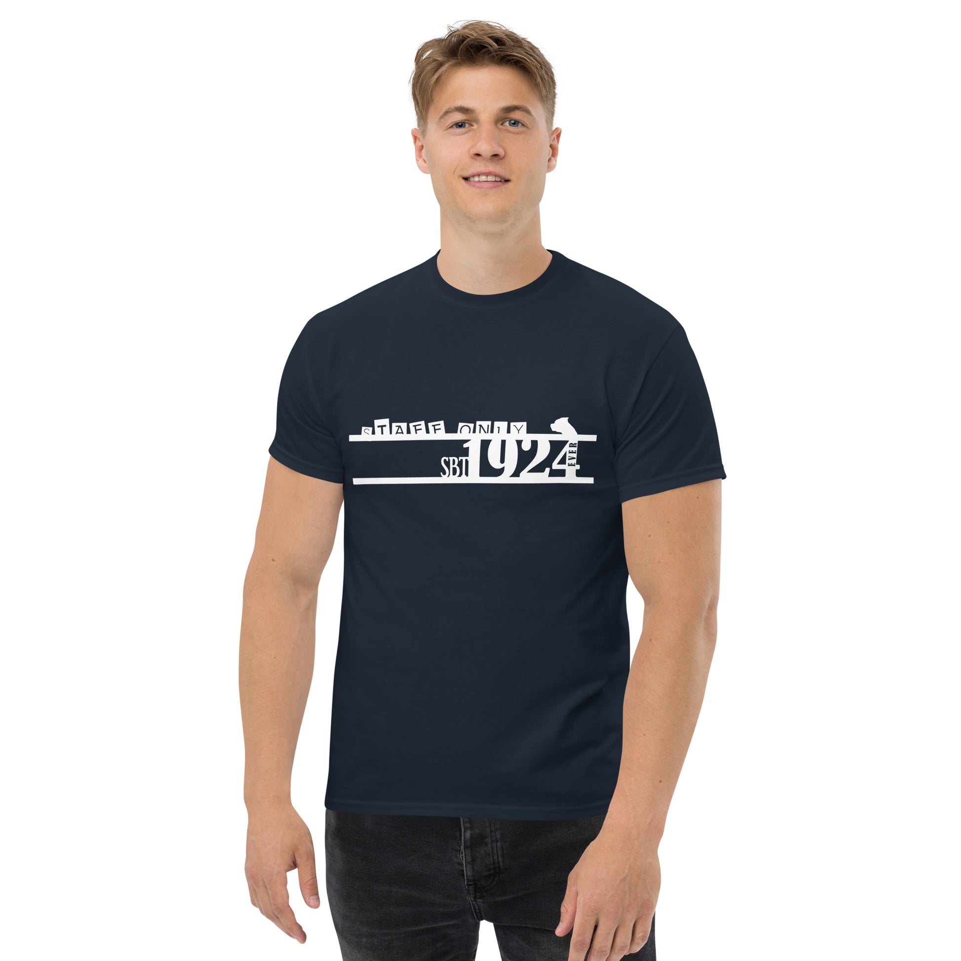"SBT 1924" Klassisches Herren-T-Shirt - Staffordshire Bullterrier - dunkelblau